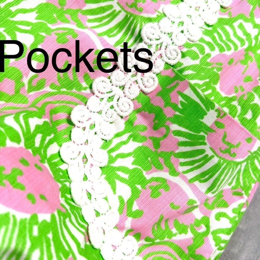 Lilly Pulitzer Green and Pink with White Lace and Pockets size 4